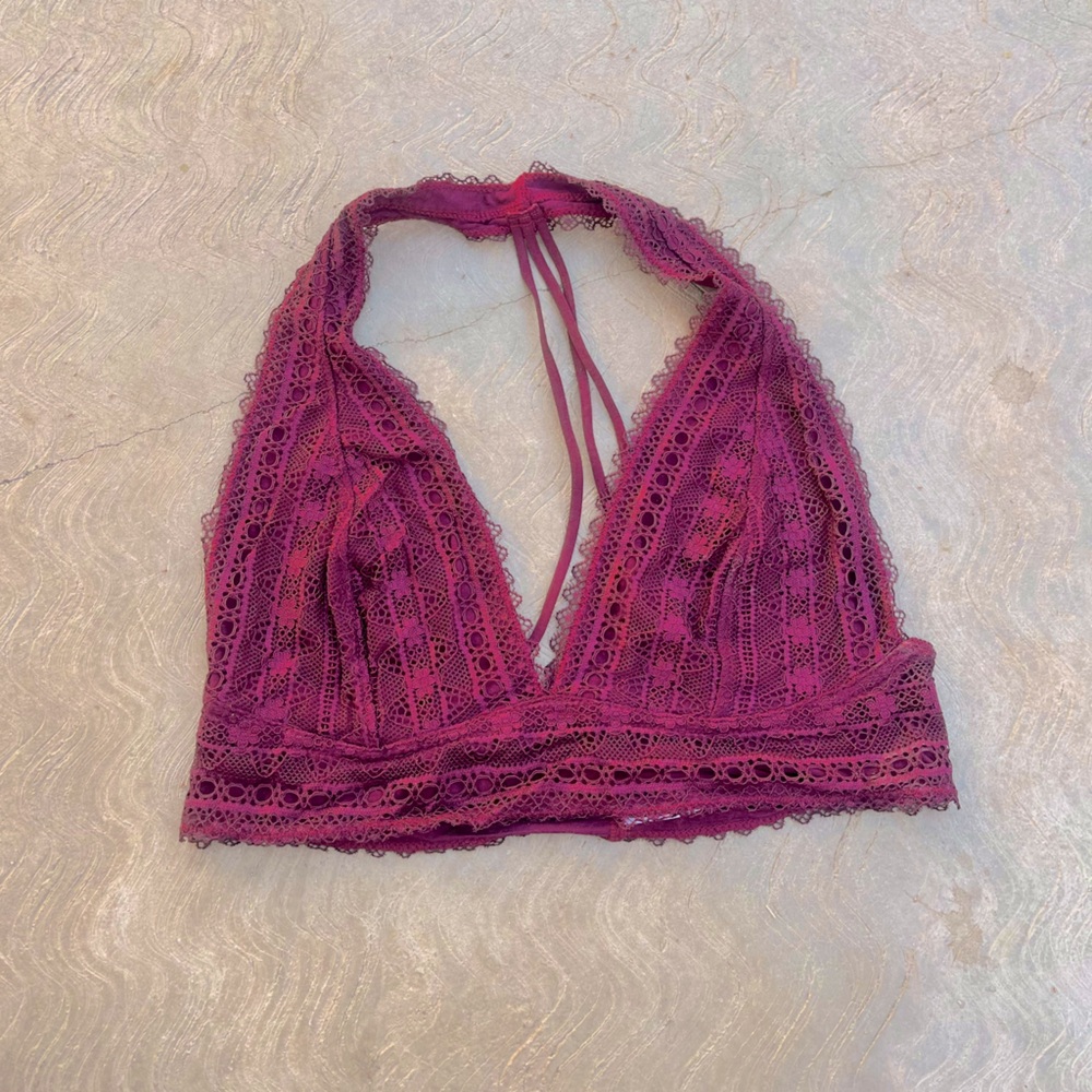 OUT FROM UNDER | Burgundy Lace Halter Bra M